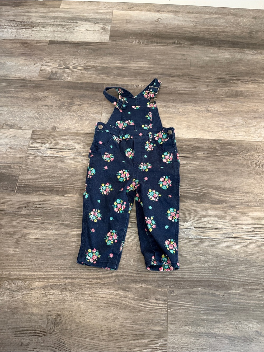 Carters Girls' Navy Floral Denim Overalls